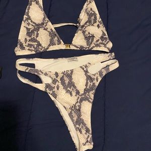 2 piece beige black snake skin bikini,XL. NWOT
